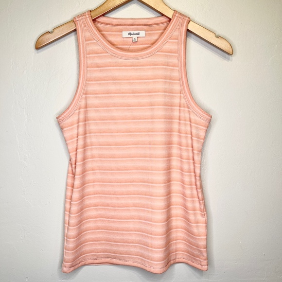 Madewell | NWT Peach Striped Ribbed Slim Fitted Basic Comfy Classic Tank Top - Picture 5 of 10